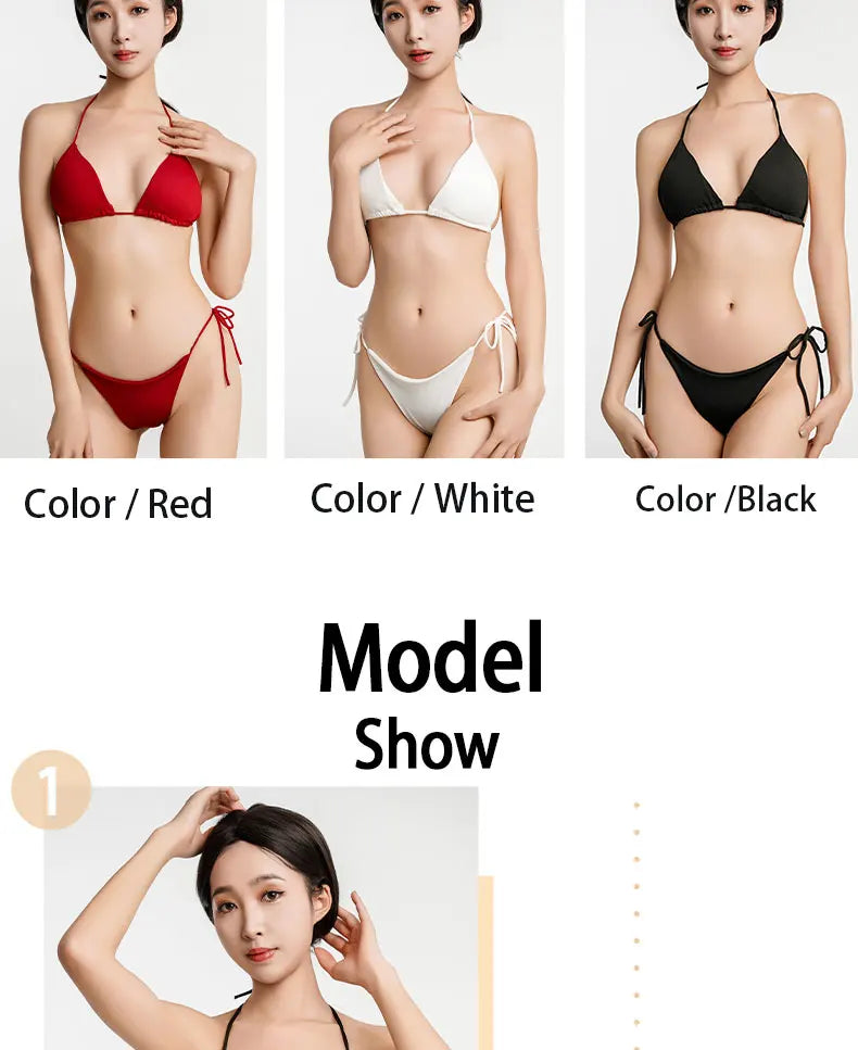 Women Two Pieces Padded Bikini Set Sexy Bra Side Tie Thong Swimsuit Three-point Bandage Brazilian Style Swimwear Biquinis