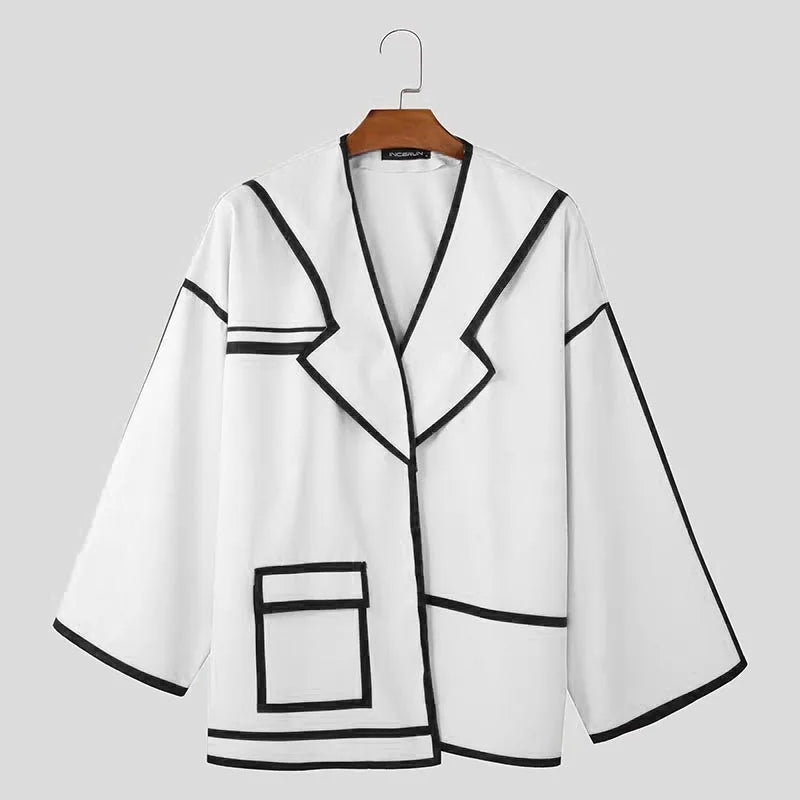 INCERUN Tops 2025 Fashion New Men Patchwork Lines Personality Suit Coat Casual City Walk Male Hot Sale Loose Long Sleeved Blazer