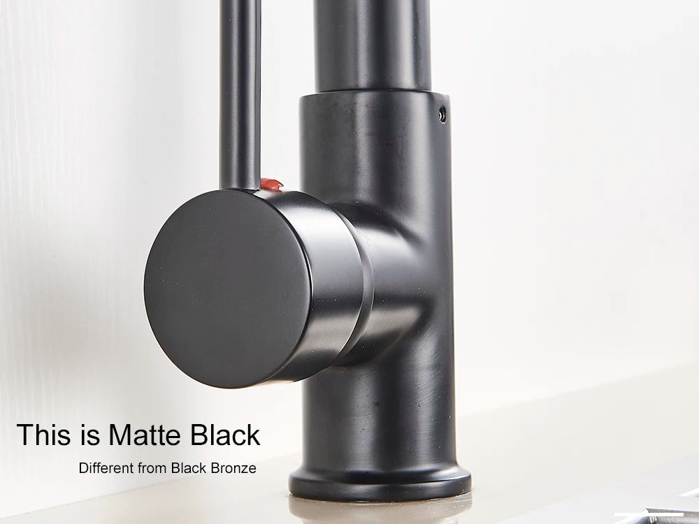 Black Pull Down Kitchen Sink Faucet Hot Cold Water Mixer Crane Tap with Dual Spout 360 Rotation High Faucet Deck Mounted