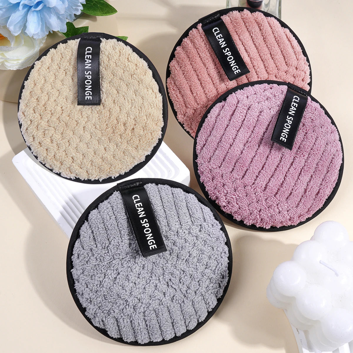 MAANGE 4PCS Reusable Makeup Remover Puff Cotton Makeup Removal Pads Soft Facial Cleaning Puffs Towel Washable Cleansing Tool