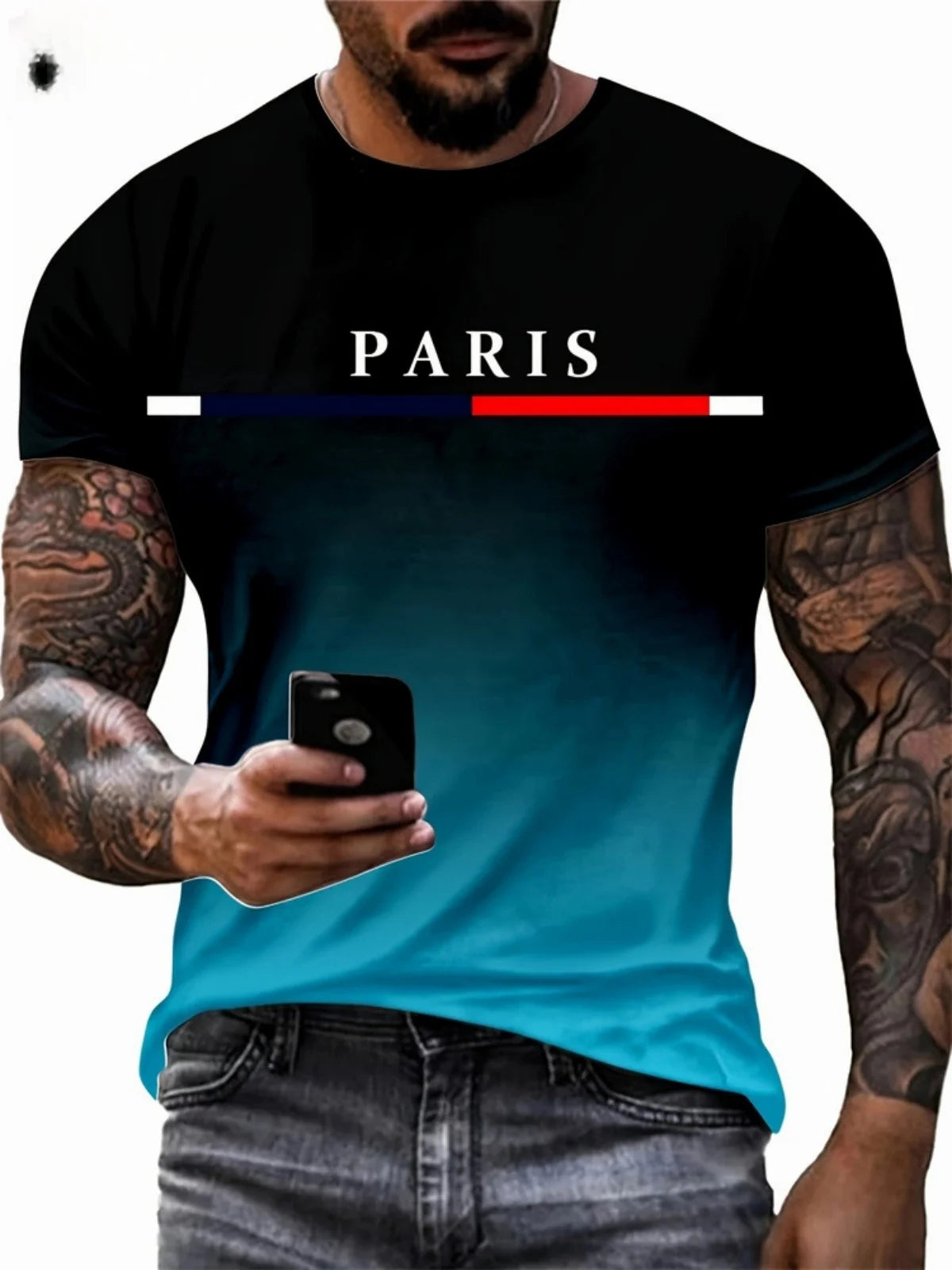 Fashion Summer T-Shirt Gradient Print T Shirt Men Printed T-Shirt Short Sleeve Round Neck T-Shirts for Men Streetwear Clothing