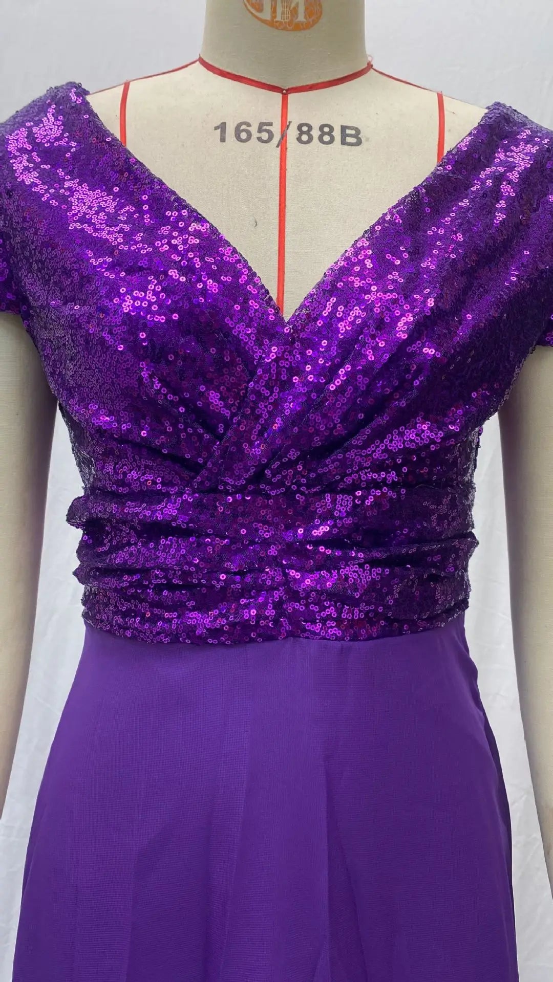 Elegant Sequins Chiffon Dress for Women V Neck Pleated Hem Female Sequins Chiffon Prom Cocktail Long Dress Wedding Evening Dress