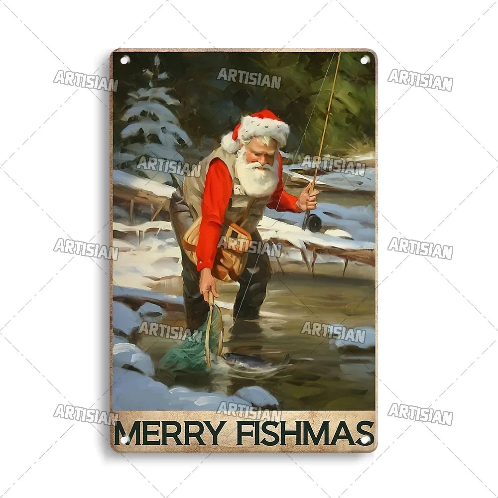 Artisian Fishing Metal Poster Sport Tin Sign Lure Bait Decorative Plaque Wall Decor Garage Bar Pub Club Hotel Cafe Kitchen Home