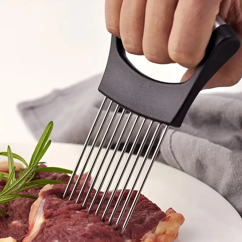 1 Stainless Steel Onion Fork, Kitchen Fruit and Vegetable Slicing Tool, Onion Fork, Meat Floss Needle