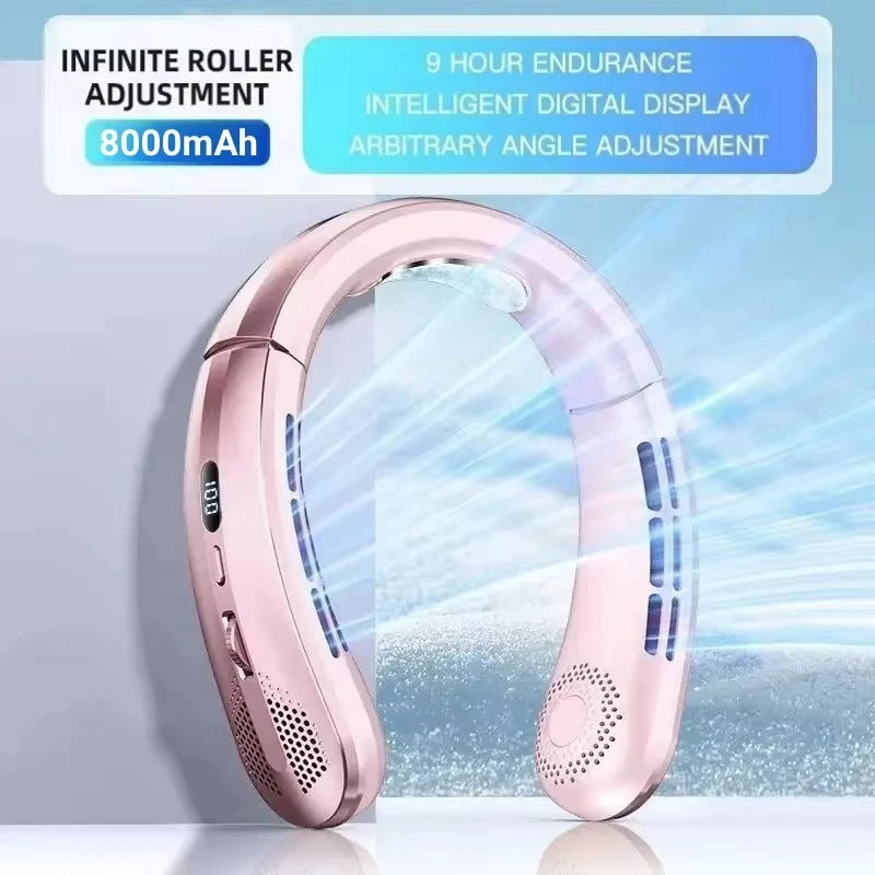 Xiaomi 8000mAh Hanging Neck Fan USB Portable Bladeless Mini Rechargeable Mute LED Digital Display Electric Fans Air Cooler Hot
