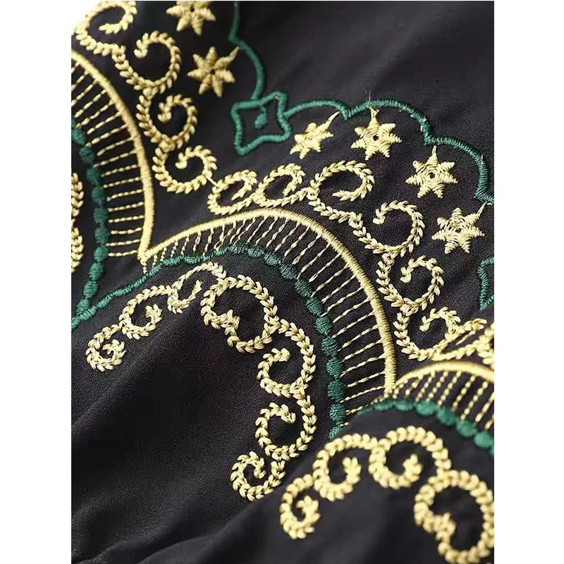 Oversized Women Vintage Long Dress Fashion Casual Spring Summer New 3/4 Sleeve Indie Folk Embroidery Big Size Pullover Midi Robe