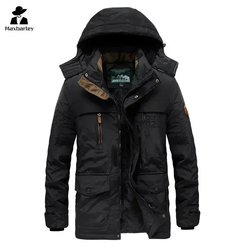 winter Parka Men's Multi-pocket Thickened Fleece-lined Cold-proof Padded Jacket Outdoor Camping Removable Cap Warm Men's Coat