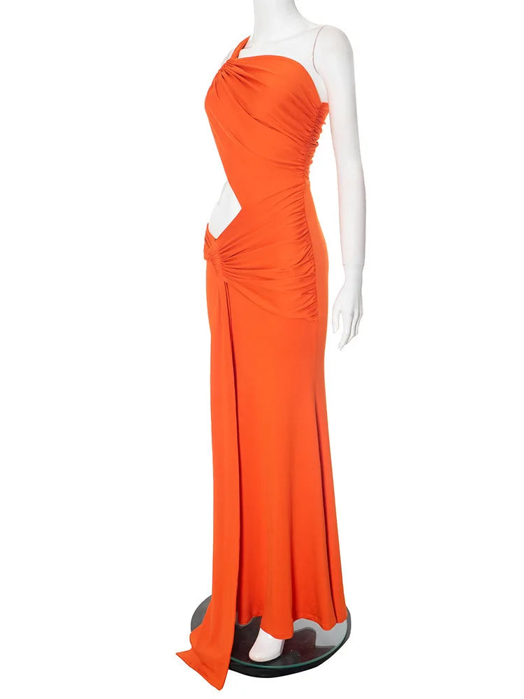 Mozision Irregular Ruched Sexy Maxi Dress For Women Gown Hollow Out One Shoulder Sleevelessdraped Bodycon Club Party Long Dress