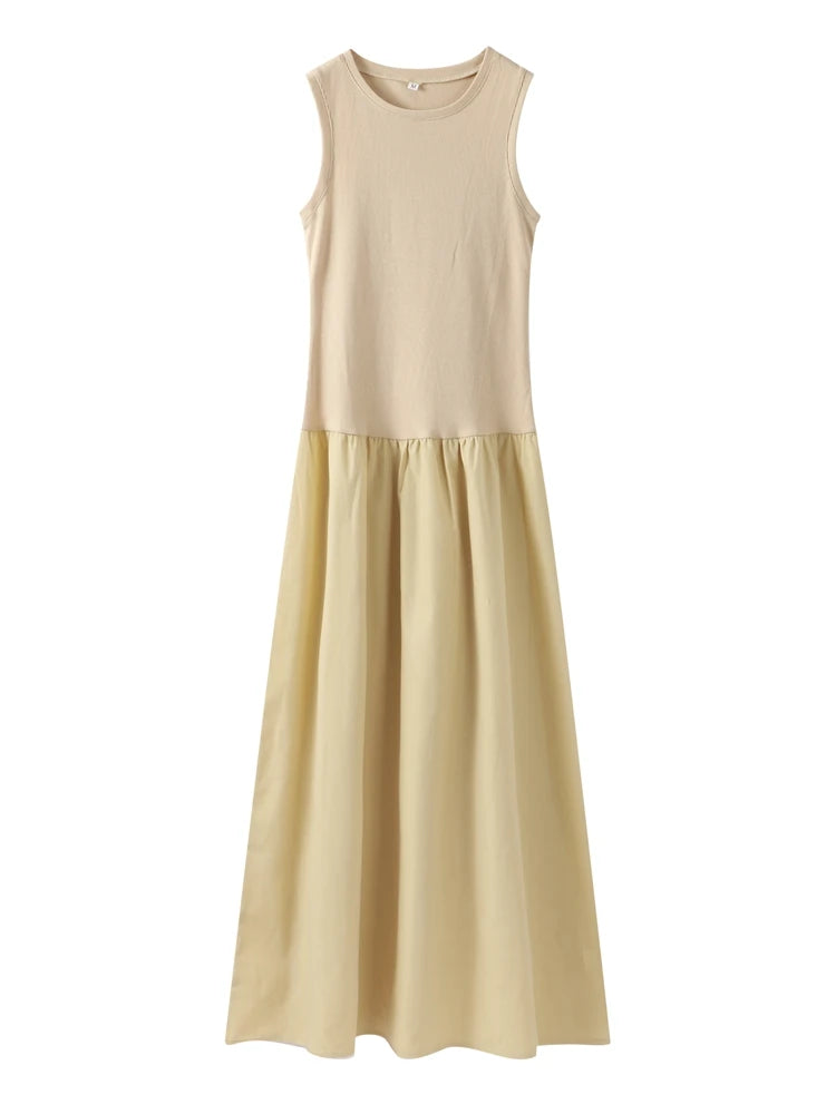 Fashion Patchwork Long Dress For Women Chic O-neck Sleeveless Party Midi Dresses Female Elegant Evening Holiday Lady Vestidos