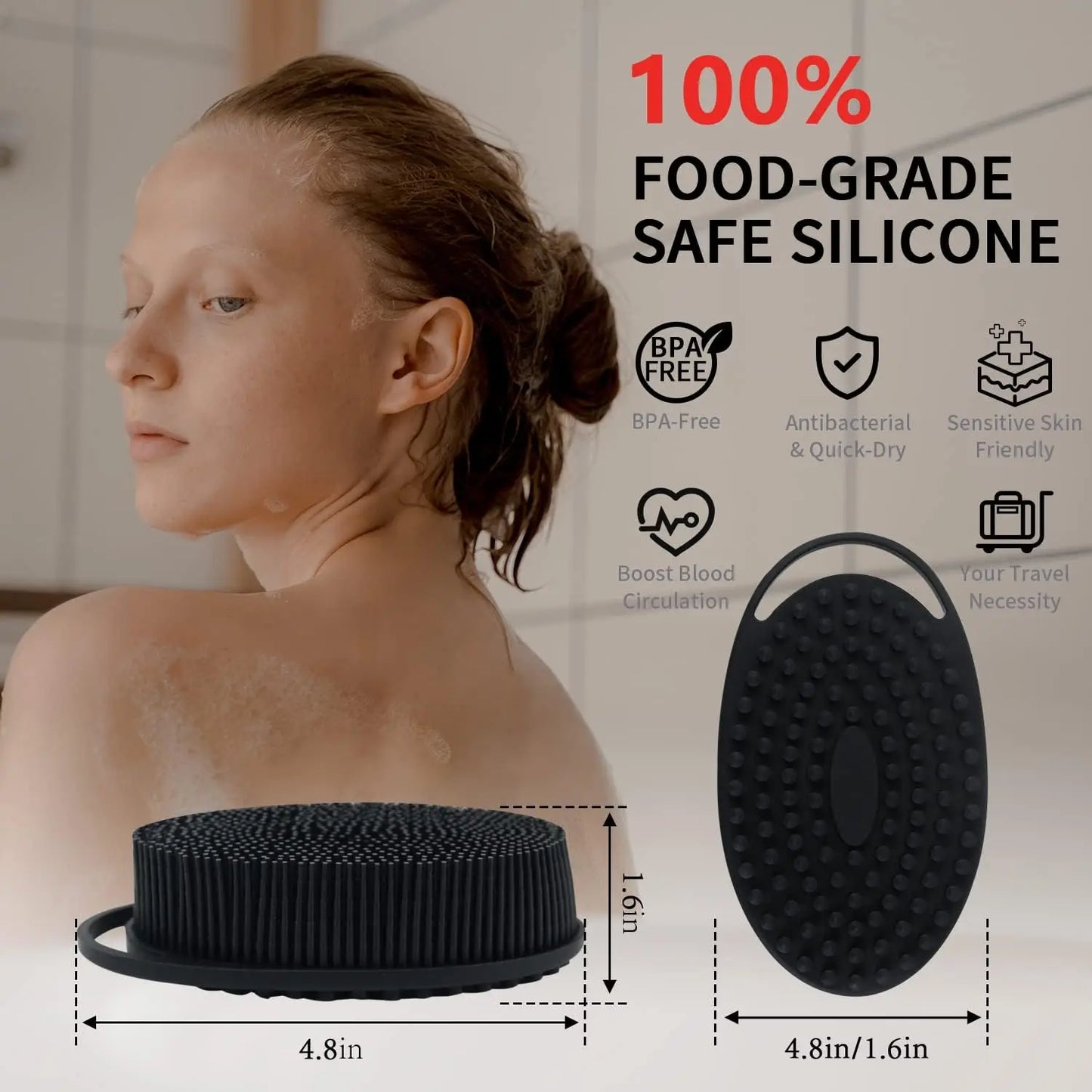 2 in 1 Soft Silicone Body Brush Wash Bath Shower Exfoliating Skin Fit For Baby Bath Shampoo Facial Massage Brush