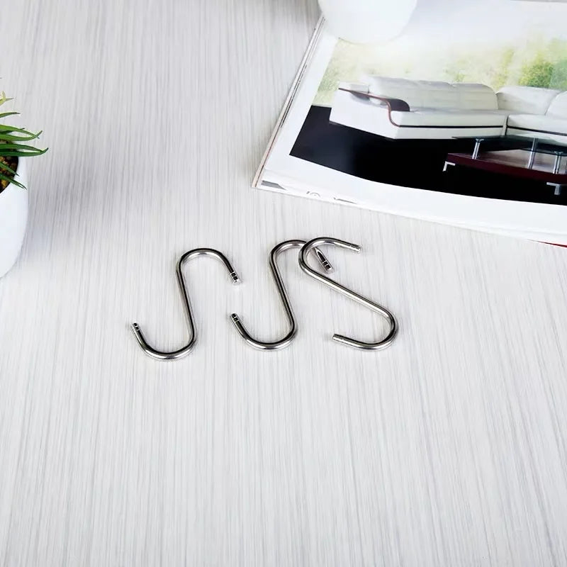 10Pcs S Shaped Hooks Stainless Steel Heavy Duty Iron Wire Clasp Over Tool Utensils Hangers Door Clothes Rack for Kitchen Home