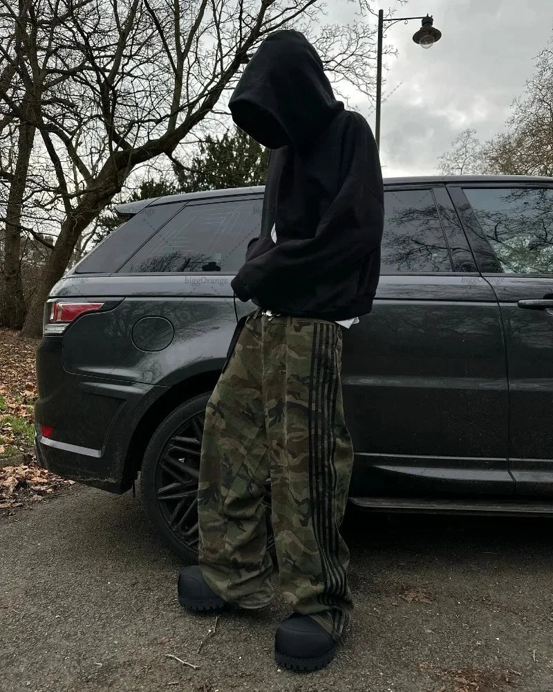 Y2K Harajuku Trendy Camouflage Fashionable Versatile Jeans Men American Street Hip-hop Casual Loose Straight Wideleg Pants Women