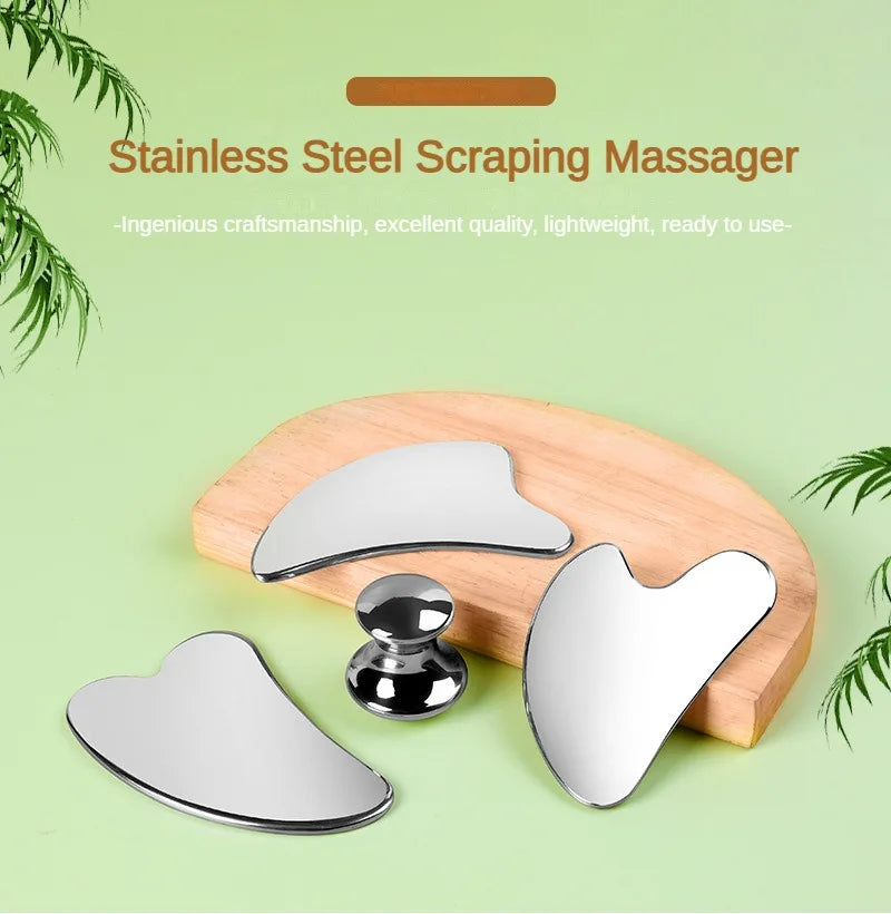Facial Stainless Steel Scraper Massage Mushroom Gua Sha Tool Face Lift Anti-Aging Skin Tightening Cooling Metal Reduce Puffiness