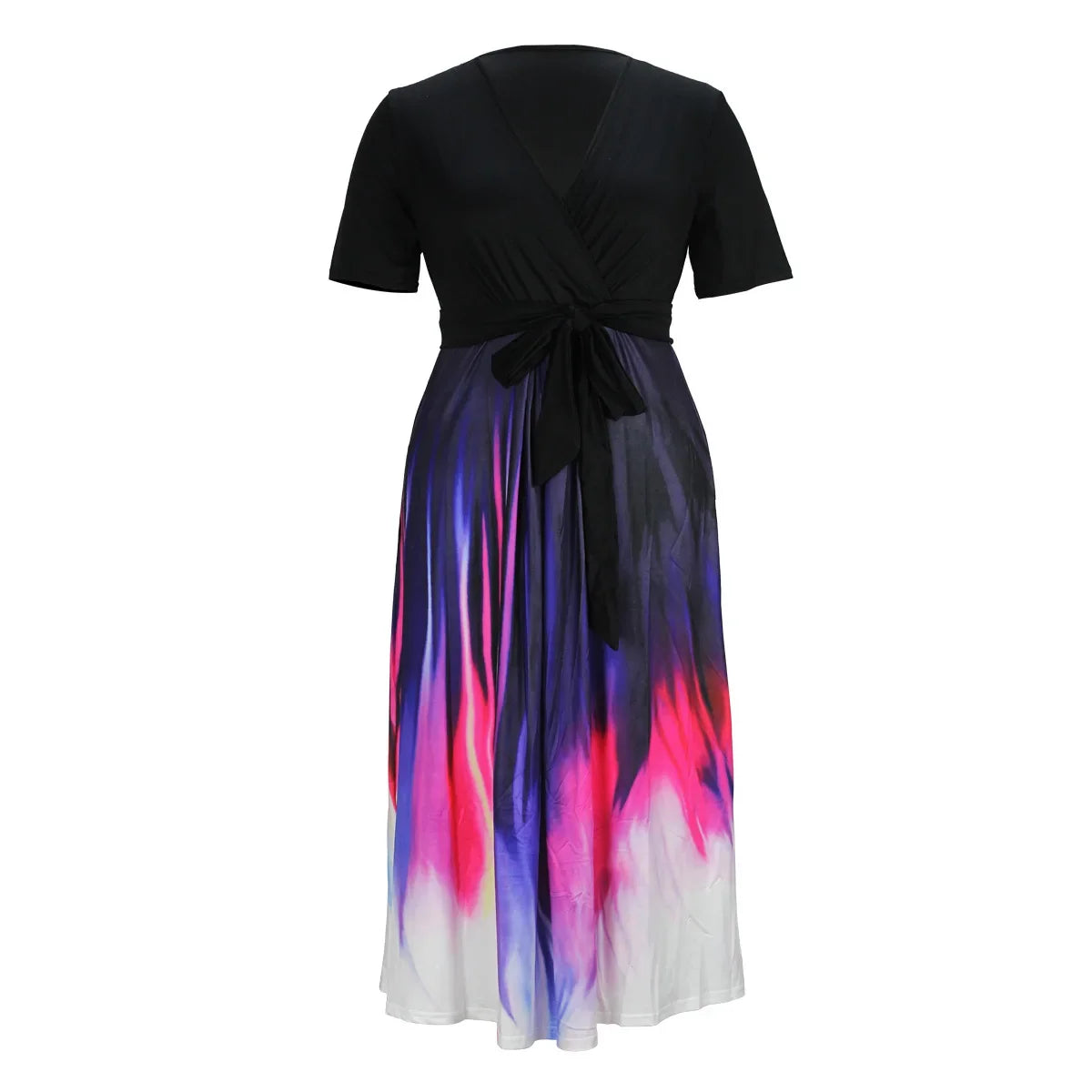 Plus Size Hot Sale Of The Season Elegant Printed Slim Fit Midi Dress with Belt Large Size Splice Long Dress Sexy Half Sleeve ...