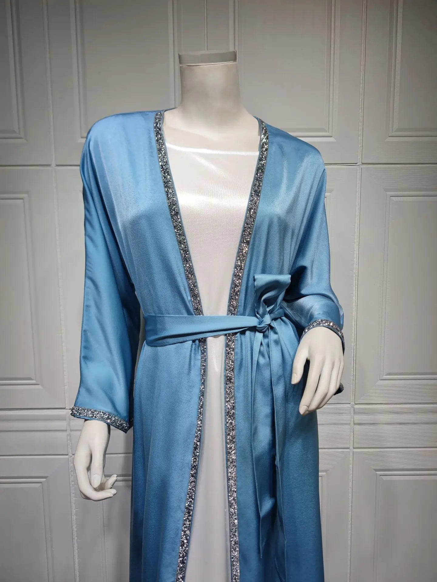 2024 Muslim Dress Diamond Women's Long Dress Fashion Long Sleeve Lace-up Long Abayas Casual Solid Color Clothes for Muslim Women