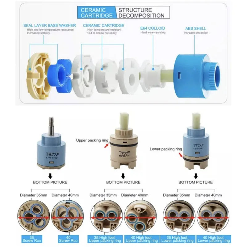 Faucets Mixing Spool Valve 25 MM/35 MM/40 MM Cartridge Ceramic Cartridge Mixer Tap Kitchen Bath Basin Shower Taps Accessories