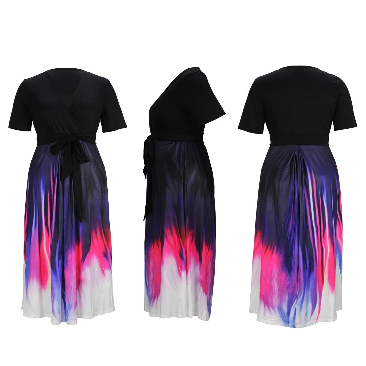 Plus Size Hot Sale Of The Season Elegant Printed Slim Fit Midi Dress with Belt Large Size Splice Long Dress Sexy Half Sleeve ...