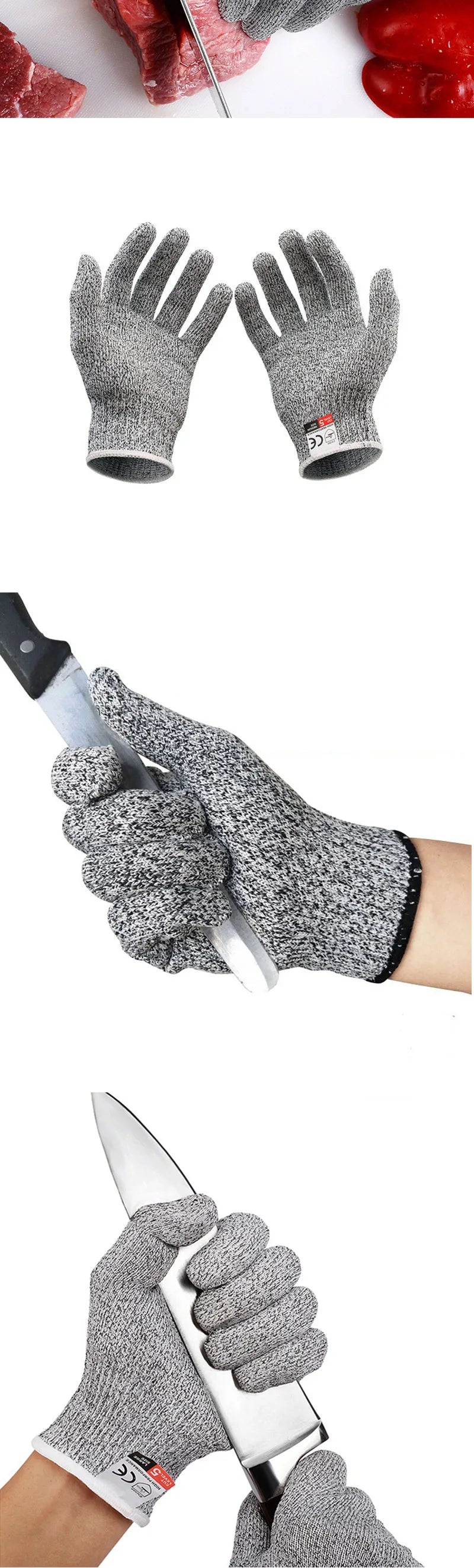Grade 5 HPPE Anti-Cut Gloves Kitchen Gardening Anti-Cut Knitted Gloves Anti-Thorn Wear-Resistant Glass Building Cutting Gloves
