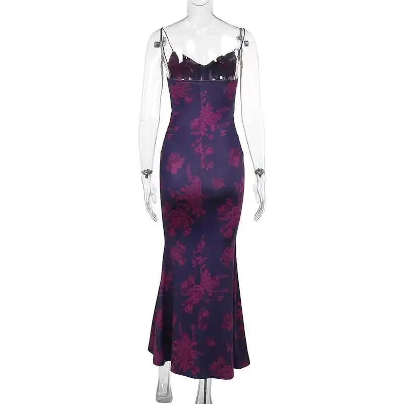 Avrilyaan Pile Collar Print Backless Sexy Dress Women 2024 Elegant Holiday Casual Dress Bodycon Summer Maxi Long Dress Vestido