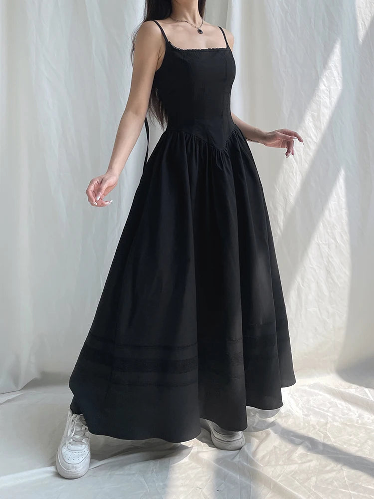 Darlingaga Gothic Grunge Corset Strap Long Dress Summer Lace Patchwork Dark Academia Party Female Dress Maxi Fashion Vintage Y2K