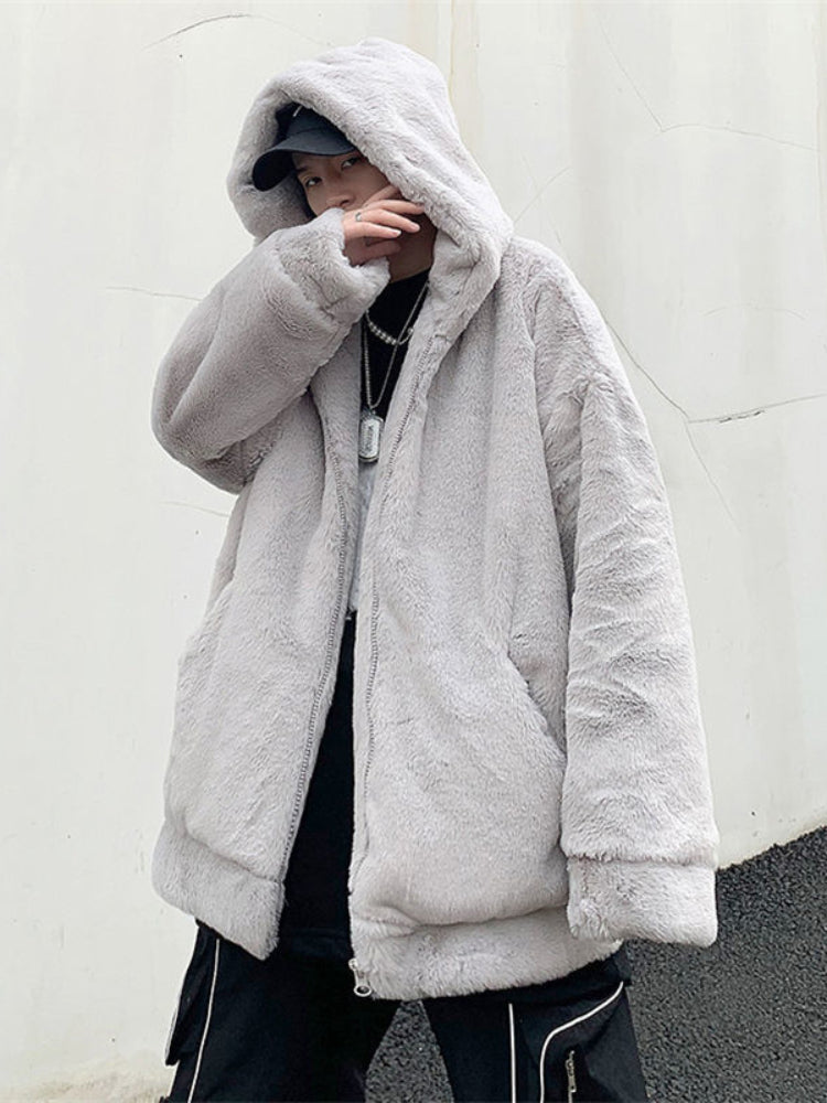 Gmiixder Streetwear Padded Jacket for Men Thickened Lamb Rabbit Wool Coat 2023 Winter Fashion Lovers Gothic Harajuku Fake Fur