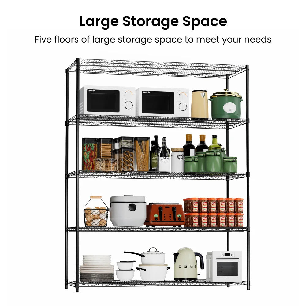 Warehouse supermarket kitchen other 5-layer heavy-duty adjustable shelves with wheels adjustable feet frame bearing 300 pounds