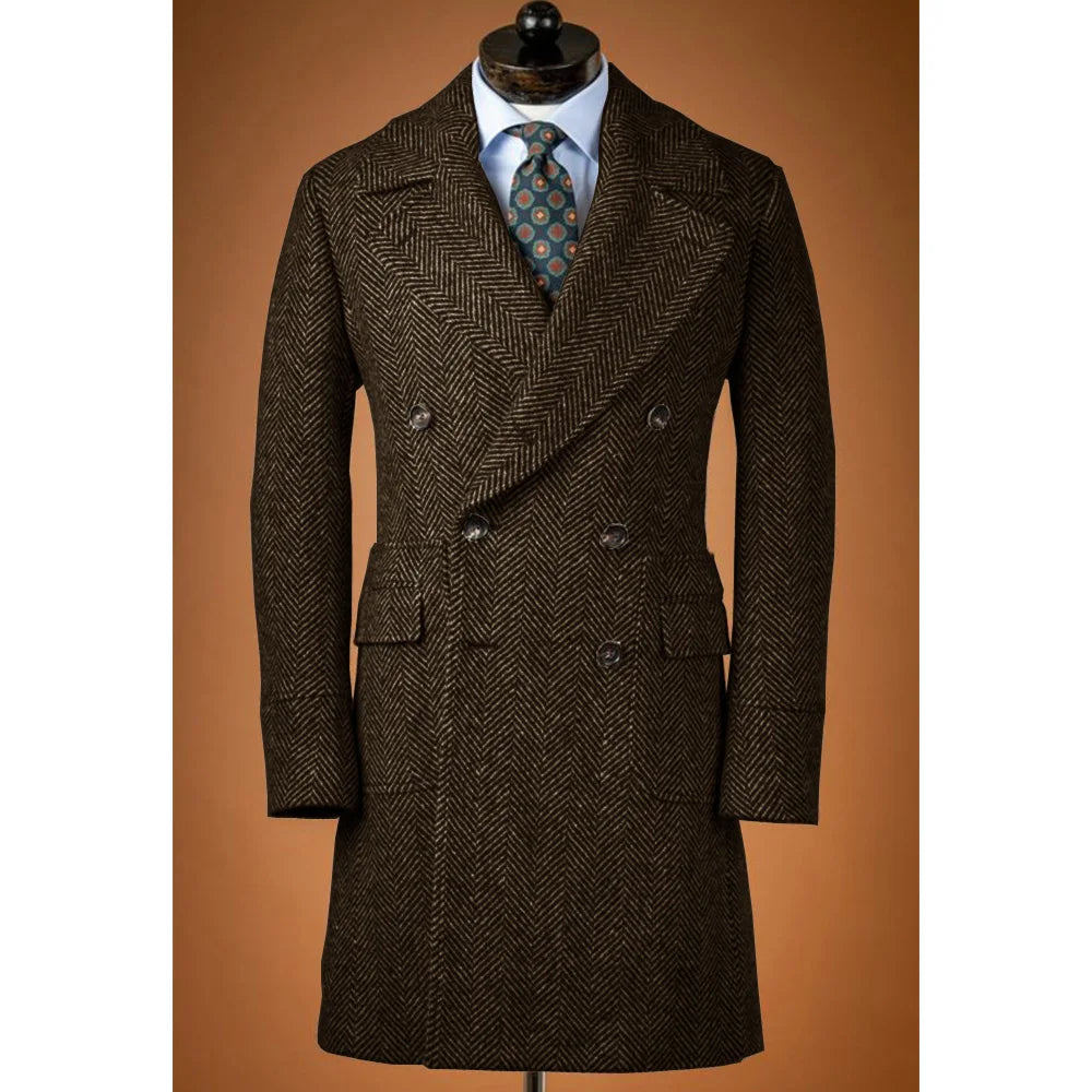 Jackets Man Men's Large Herringbone Woolen Coat Men's Autumn Clothes Comfortable and Commuting Wear Double-breasted Fashionable