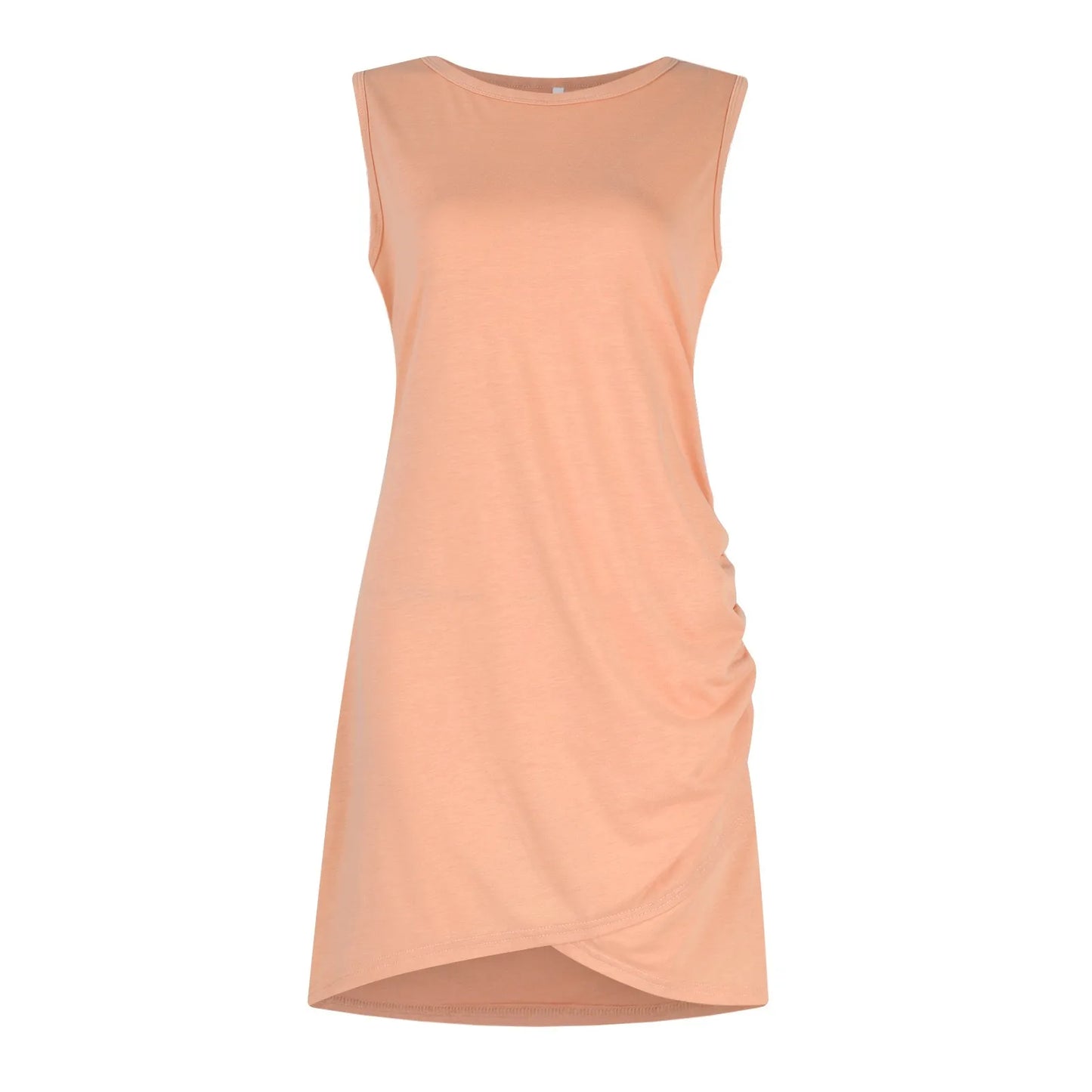 Women'S 2024 Summer Casual Beach Dress Round Neck Short Sleeveless Wrap Party Club Pleated Slim T Shirt Dresses