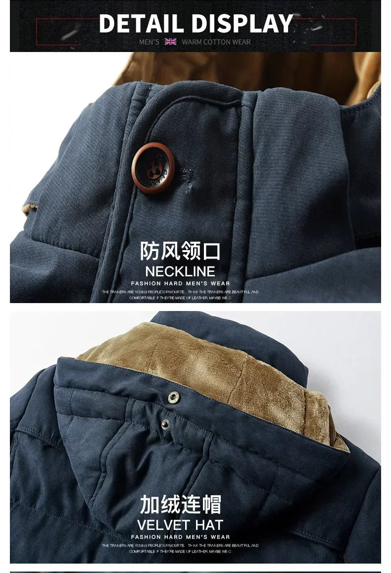 Thick Warm Coat Long Thick Fleece Hooded Waterproof Parkas Jacket Coat Winter New Men Outwear Fashion Pockets Parka Jackets mens