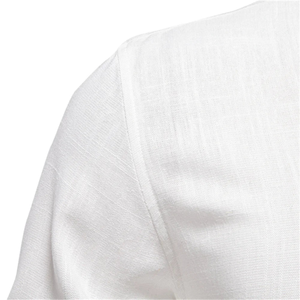 2025 New Design Men's Solid Color Linen Long Sleeve Shirt - Casual Button-Down Collar Shirt for Men