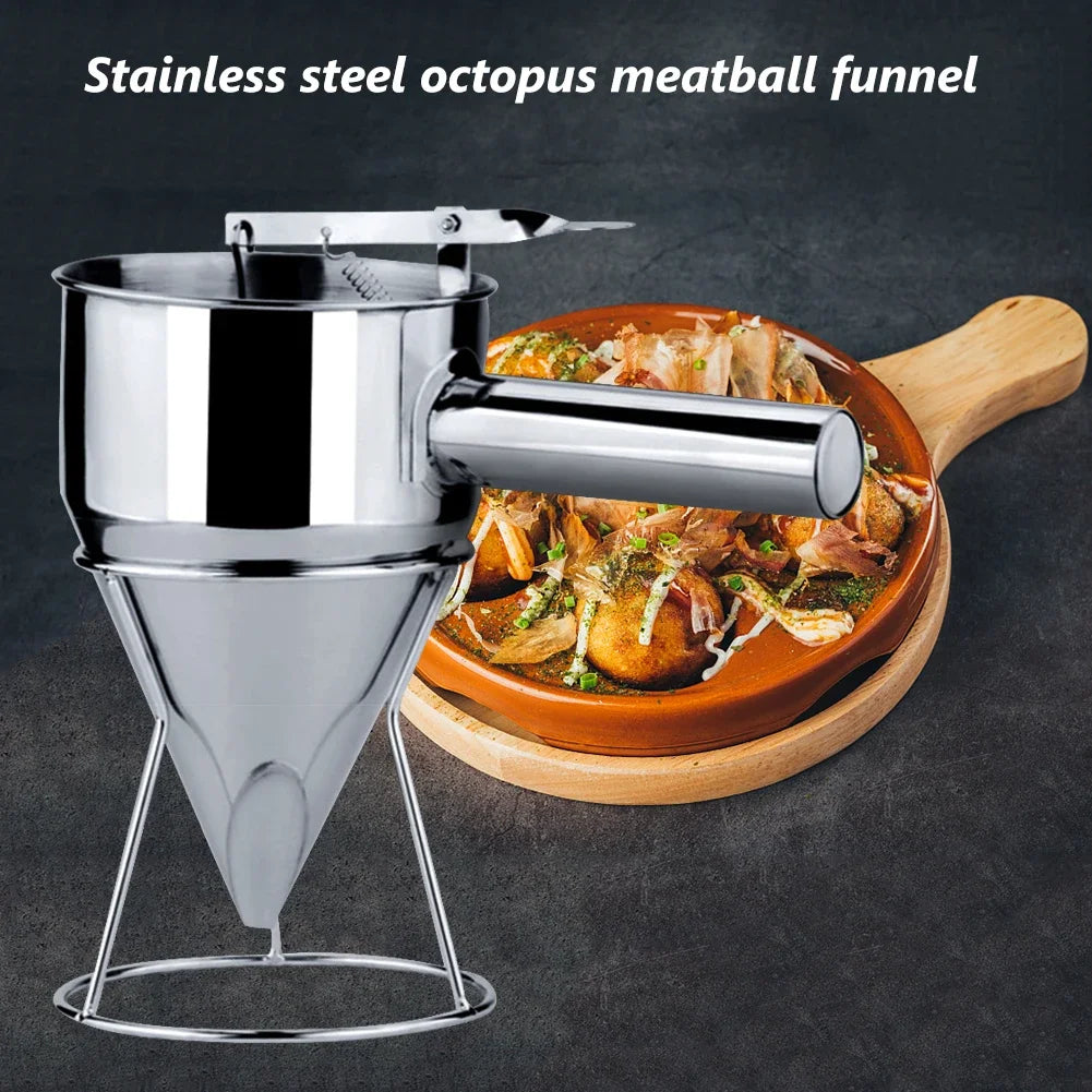 600/1200ML Stainless Steel Ideal Liquids Kitchen Big Funnel Spice Octopus Balls Tool with Rack Funnel Cooking Funnel with Handle