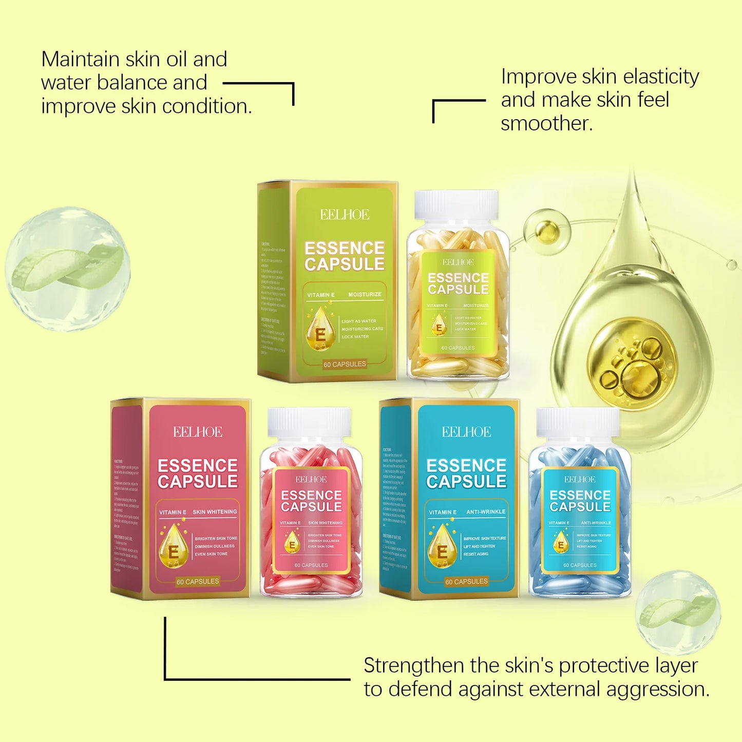 EELHOE Facial Capsule Essence Mild, Daily moisturizing, Facial Skin Care and Moisturizing Essence Capsule Winter Skincare 65g