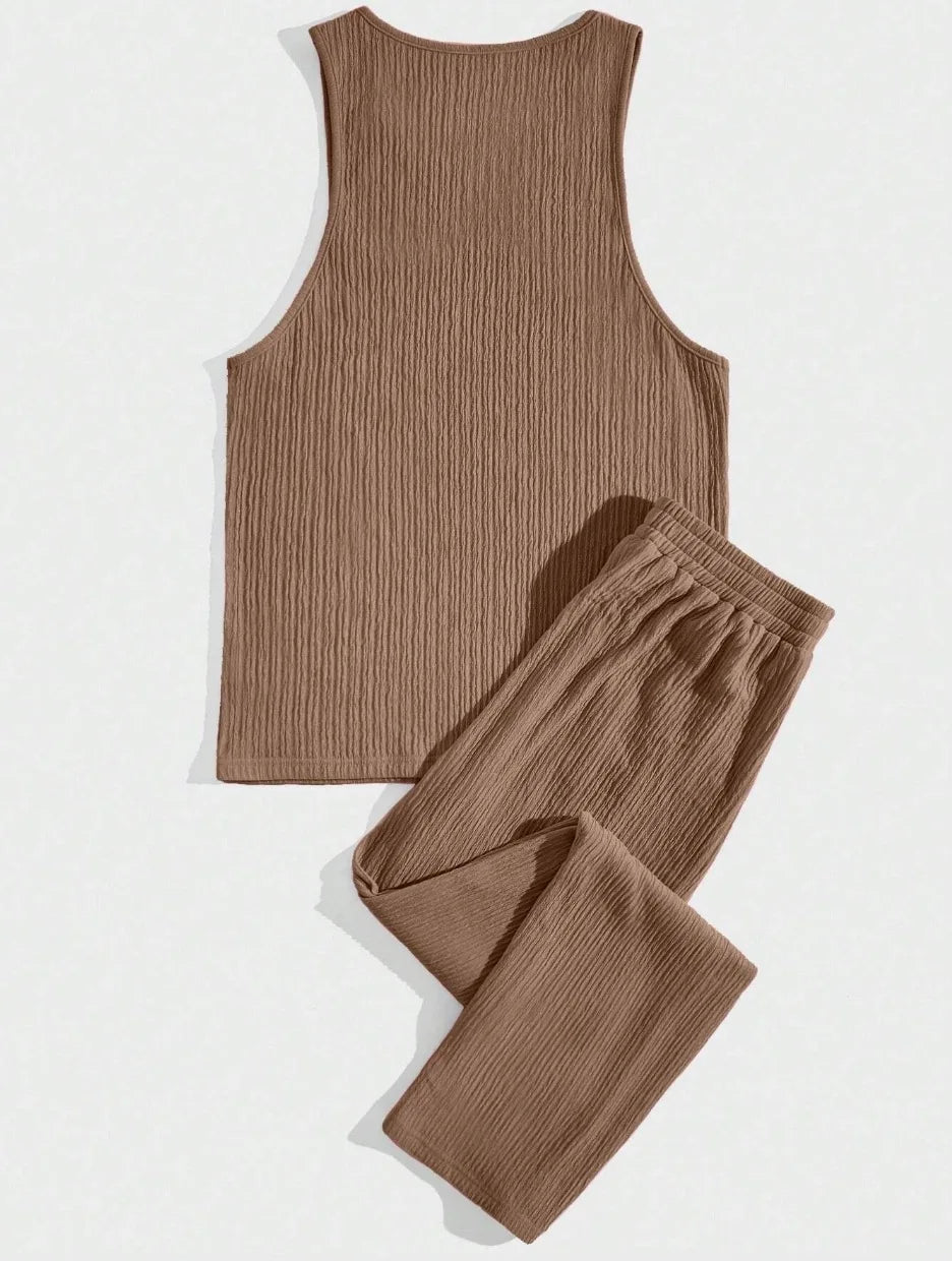 Summer New Men's Sleeveless Vest and Pants Set, Fashionable Fitness, Sports, Leisure Vacation, American Commuting 2-Piece set