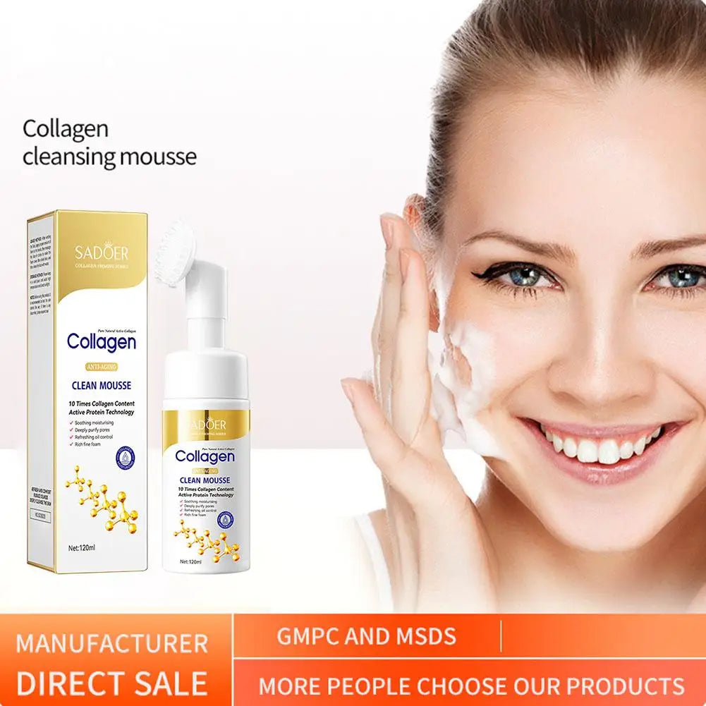 SADOER Collagen Facial Cleanser Mousse Deep Cleansing Skincare Moisturizing Firming Face Wash Foam Cleanser Skin Care Products