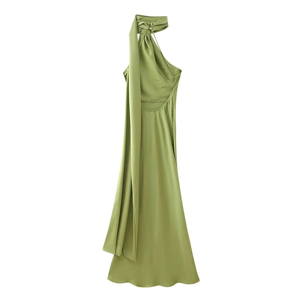 VEITCHE Elegant Women's Soft Silk Satin Long Dress Halter Backless Sleeveless Ribbon Maxi Dresses 2025 Summer Lady Party Gowns