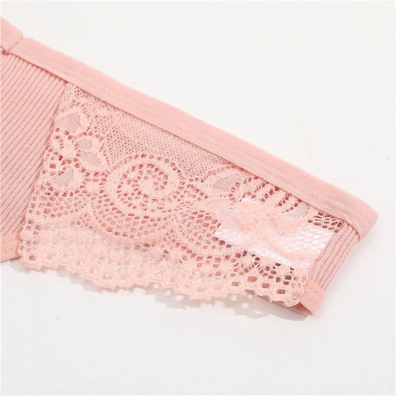 FINETOO 8Pcs Women's Cotton Underwear Lace Thongs Sexy Solid Color Low Waist Bikini Panties Ladies Breathable G-string Lingerie