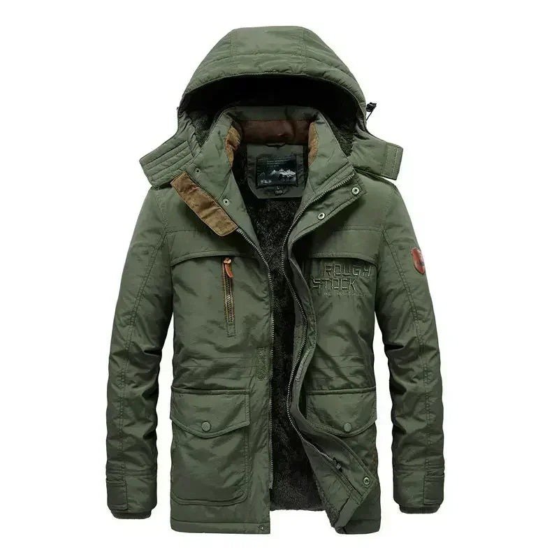 winter Parka Men's Multi-pocket Thickened Fleece-lined Cold-proof Padded Jacket Outdoor Camping Removable Cap Warm Men's Coat