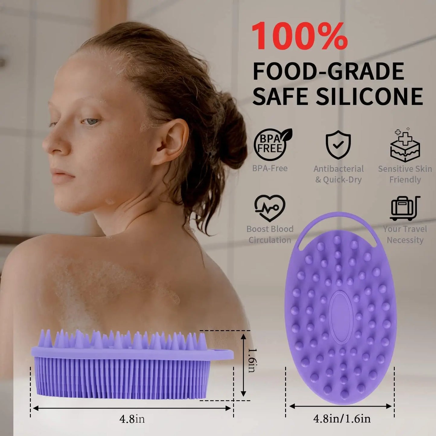 2 in 1 Soft Silicone Body Brush Wash Bath Shower Exfoliating Skin Fit For Baby Bath Shampoo Facial Massage Brush