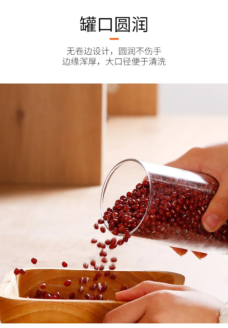 Kitchen Storage Tank Food Container Bambo Covered High Borosilicate Food Sealed Glass Tank Kitchen Miscellaneous Grain Organizer