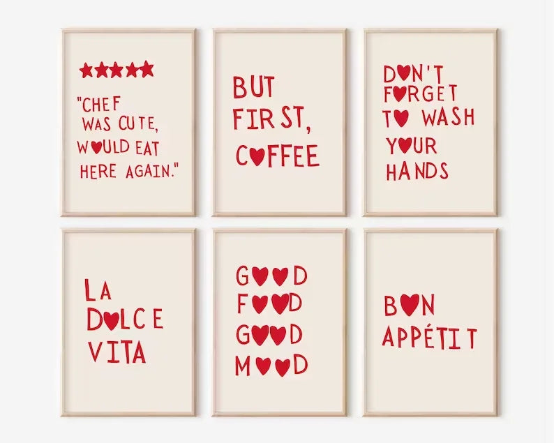 Aesthetic Kitchen Alphabet Wall Art Red Love Phrase Cute Cooking Poster New Wave Simple Canvas Painting Home Kitchen Decoration
