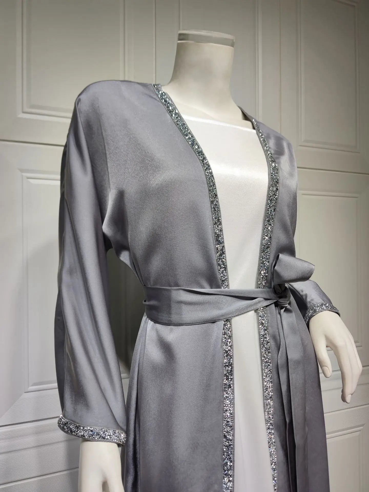 2024 Muslim Dress Diamond Women's Long Dress Fashion Long Sleeve Lace-up Long Abayas Casual Solid Color Clothes for Muslim Women