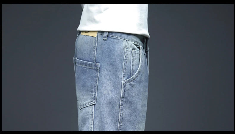 Summer Men's Blue Denim Shorts Y2k Cotton Loose Straight Ripped Fashion Shorts Men Korean Trendy Casual Streetwear Short Jeans