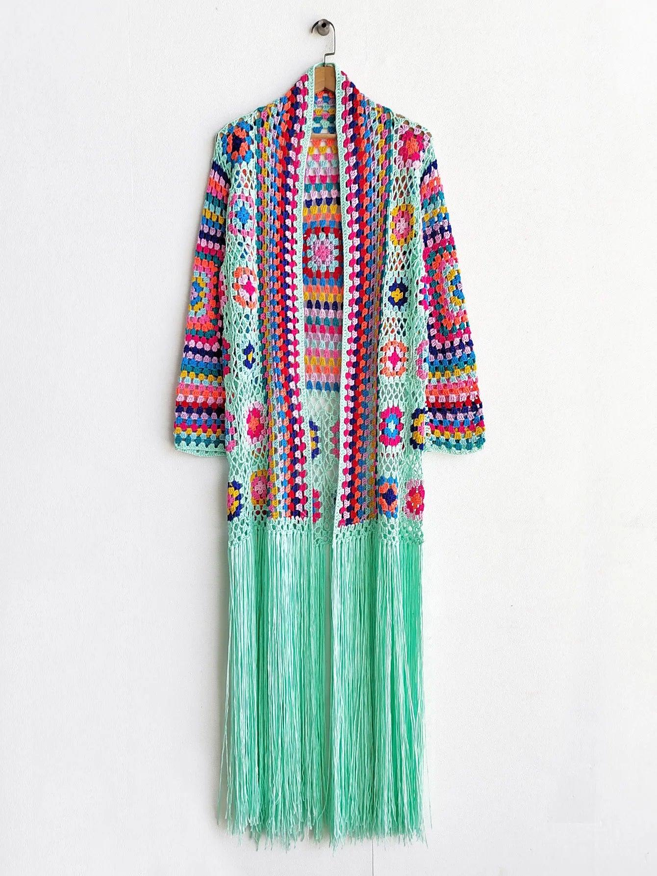 Crochet Knitted Women Cardigan Cover Ups Tassel Plaid Long Coat Bohemian 2023 Summer Beach Bikini Covers Sexy Hook Vestidos