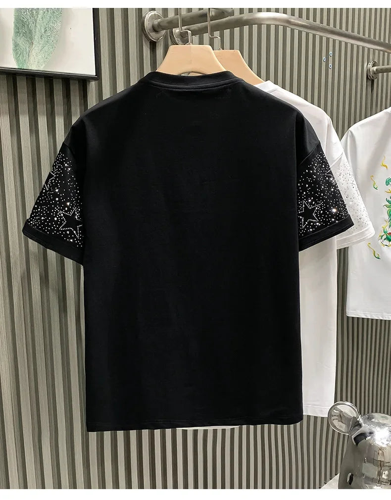 Fashionabletrendy European Style Luxury Men's Short Sleeve T-shirt Star Embroidery Network Red Hot Sell Niche Half Sleeve Tee