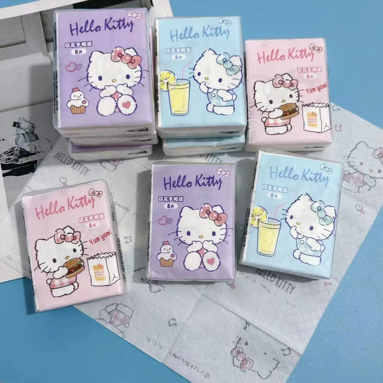 Kawaii Hello Kitty Handkerchief Paper Cartoon Sanrio Pochacco Kitty Printed Napkins Portable Small Pocket Tissues Facial Paper