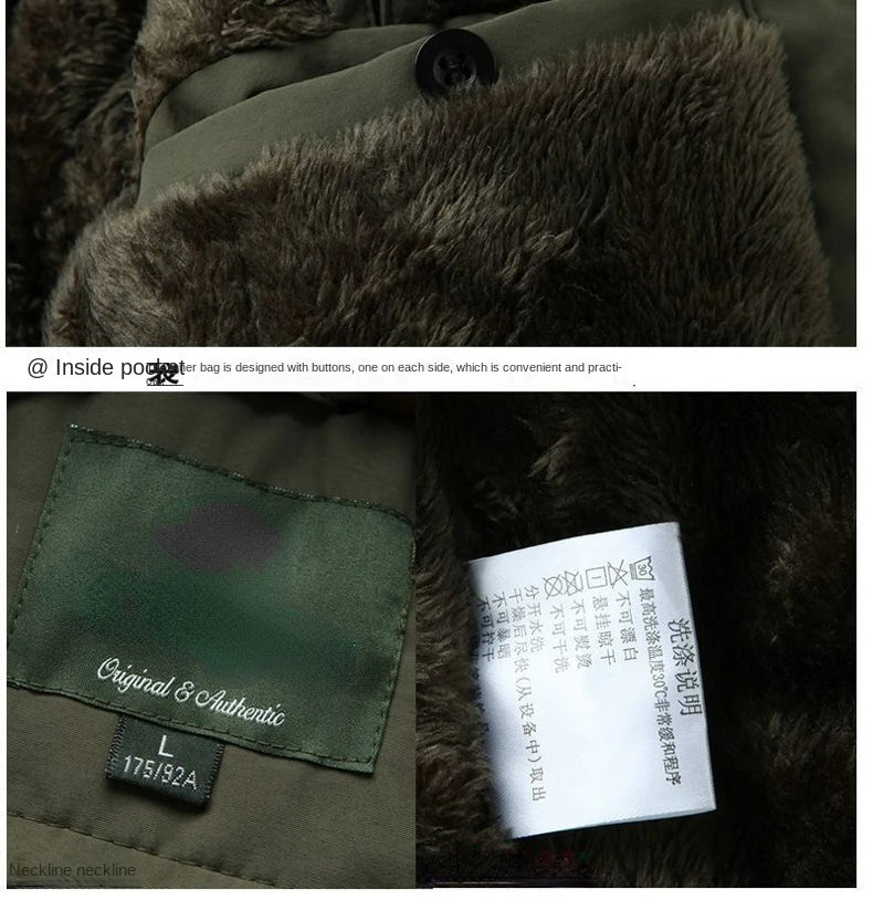 winter Parka Men's Multi-pocket Thickened Fleece-lined Cold-proof Padded Jacket Outdoor Camping Removable Cap Warm Men's Coat