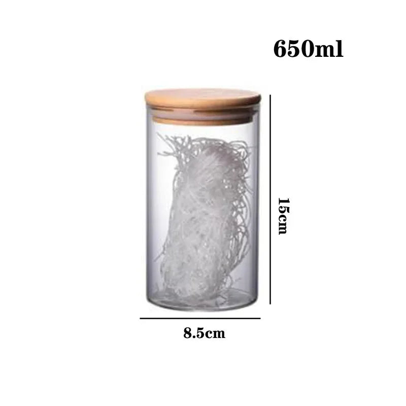 Kitchen Storage Tank Food Container Bambo Covered High Borosilicate Food Sealed Glass Tank Kitchen Miscellaneous Grain Organizer
