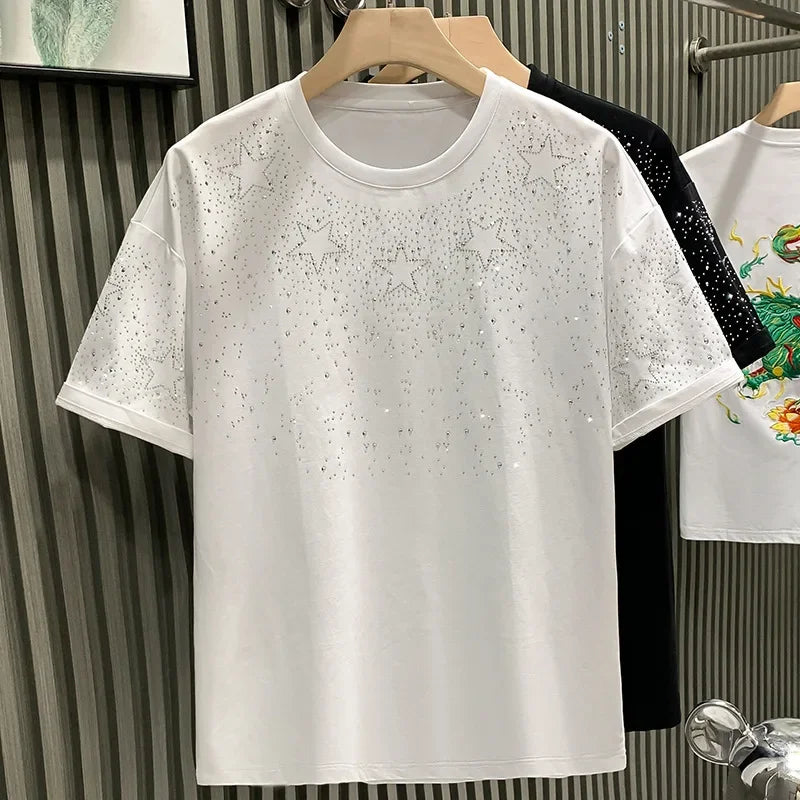 Fashionabletrendy European Style Luxury Men's Short Sleeve T-shirt Star Embroidery Network Red Hot Sell Niche Half Sleeve Tee