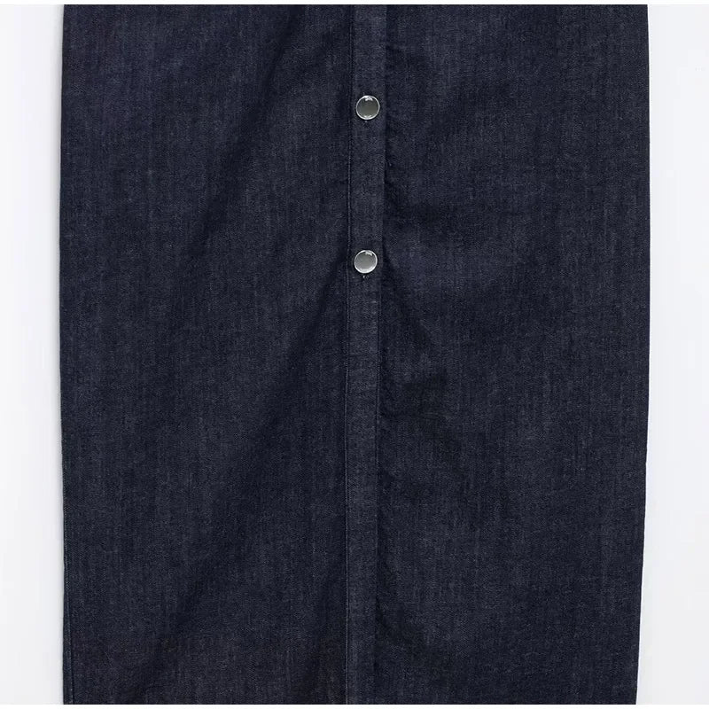 Sexy V-neck Denim Dresses 2025 Women's Spring Fashion Slim Long Dress Chic Short Sleeves Single Button High Street Lady New Robe