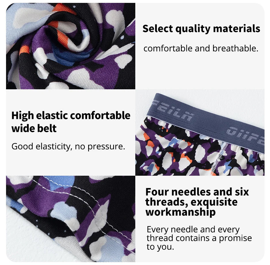 6 Pcs Parent-child Fashion Printed Underwear Men's Multi-size Long Boyshort Teenagers Comfortable And Versatile Elastic Waist S